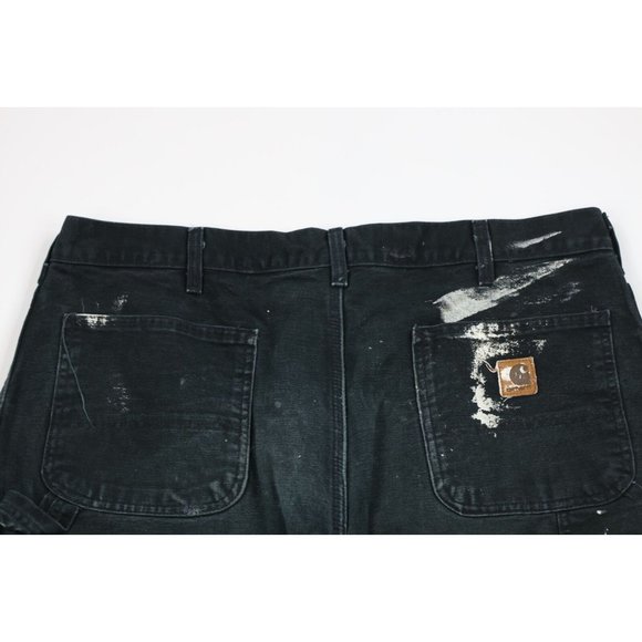 Vintage Carhartt Mens 36x32 Thrashed Wide Leg Dungaree Fit Canvas Pants Black - Picture 10 of 12